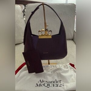 Alexander McQueen Knuckle Clutch Burgundy Leather Gold Skull Crystal Bag